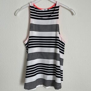 DV Dolce Vita Wmns Striped High Neck Swing Soft Tank Top Black Neon Stretch S